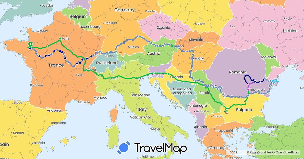 TravelMap itinerary: driving, bus, plane, cycling, train, hiking, boat in France (Europe)